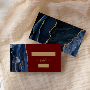 Chic Navy Blue Gold Agate Burgundy Wedding Escort Place Card