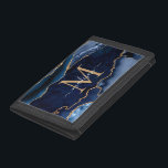 Chic Navy Blue Gold Agate Geode Feminine Monogram Trifold Wallet<br><div class="desc">Modern Glam Navy Blue Gold Glitter Sparkle Agate Geode Gemstone Elegant Feminine Monogram Script Name Eraser</div>