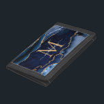 Chic Navy Blue Gold Agate Geode Feminine Monogram Trifold Wallet<br><div class="desc">Modern Glam Navy Blue Gold Glitter Sparkle Agate Geode Gemstone Elegant Feminine Monogram Script Name Eraser</div>
