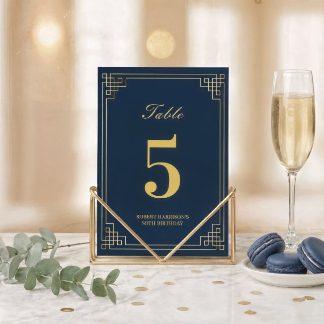 Chic Navy Blue Gold Art Deco 80th Birthday Table Number (Creator Uploaded)