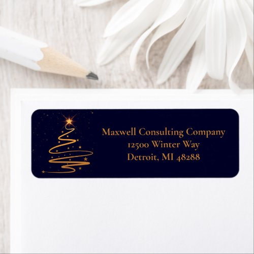 Chic Navy Blue Gold Christmas Tree Return Address Label