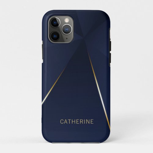 Chic Navy Blue Gold Geometric Personalized Name iPhone 11 Pro Case