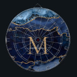 Chic Navy Blue Gold Glitter Agate Geode Monogram Dart Board<br><div class="desc">Modern Glam Navy Blue Gold Glitter Sparkle Agate Geode Elegant Feminine Monogram Script Name Dartboard</div>