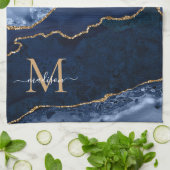 Chic Navy Blue Gold Glitter Geode Marble Monogram Kitchen Towel | Zazzle