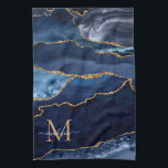 Chic Navy Blue Gold Glitter Geode Marble Monogram Kitchen Towel<br><div class="desc">Modern Glam Navy Blue Gold Glitter Sparkle Agate Geode Elegant Feminine Monogram Script Name Kitchen Towel</div>