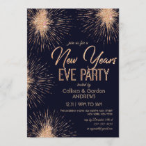 Chic Navy Blue Gold Glitter Sparkler New Years Eve Invitation