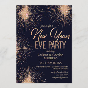 Chic Navy Blue Gold Glitter Sparkler New Years Eve Invitation