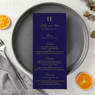 Chic Navy Blue & Gold Wedding Menu Template