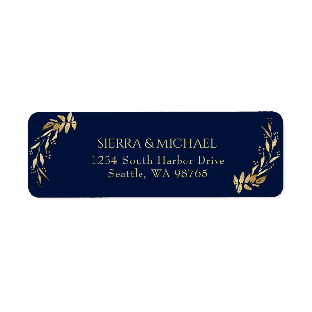 Chic Navy Blue Gold Wedding Return Address Label | Zazzle