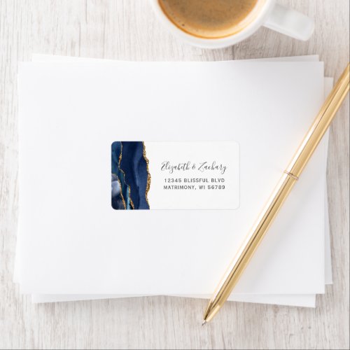 Chic Navy Blue Gold Wedding RSVP Self_Address Label