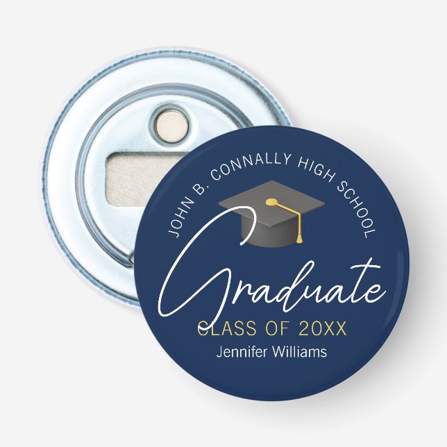 Chic Navy Blue Graduate Custom Graduation Party Bottle Opener (Front)