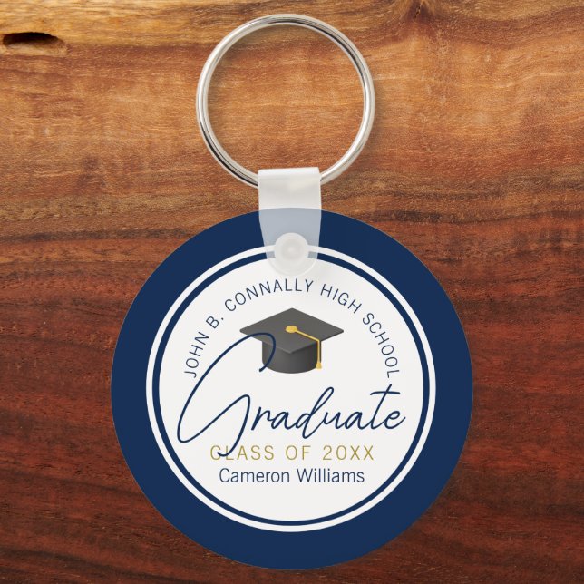 Chic Navy Blue Graduate Customized Graduation Keychain (Front)