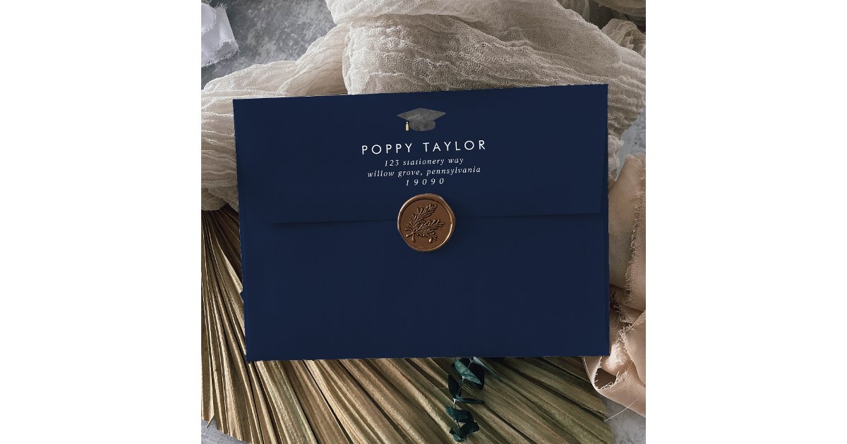 Chic Navy Blue Graduation Announcement Envelope Zazzle