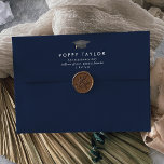 Chic Navy Blue Graduation Announcement Envelope<br><div class="desc">This chic navy blue graduation announcement envelope is perfect for a modern grad announcement or party invitation. The simple design features classic navy blue and white typography with a black and gold watercolor graduation hat. Personalize the envelope flap with your return address. These envelopes can be used for your graduation...</div>