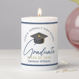 Chic Navy Blue Graduation Keepsake Gift Pillar Candle
