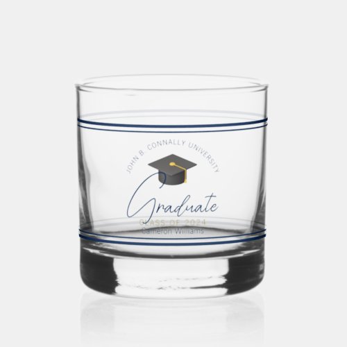 Chic Navy Blue Graduation Keepsake Gift Whiskey Glass