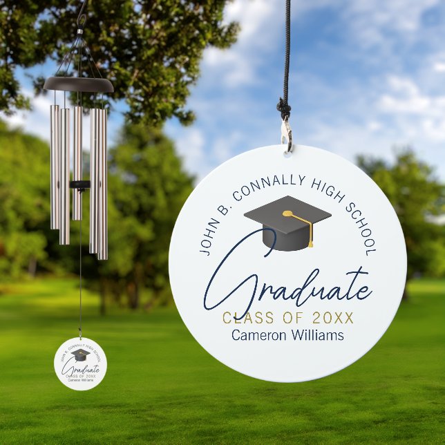 Chic Navy Blue Graduation Keepsake Gift Wind Chime (Outdoor)
