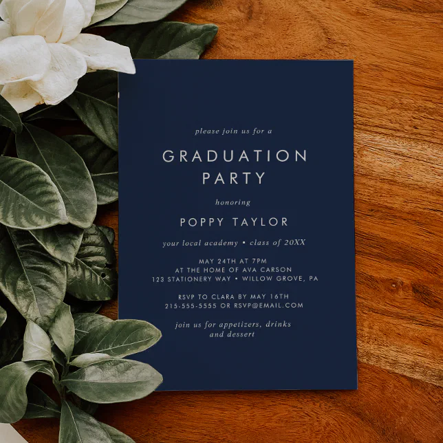 Chic Navy Blue Graduation Party Invitation | Zazzle