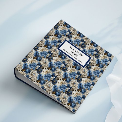 Chic Navy Blue Ivory Floral Memory Album Binder