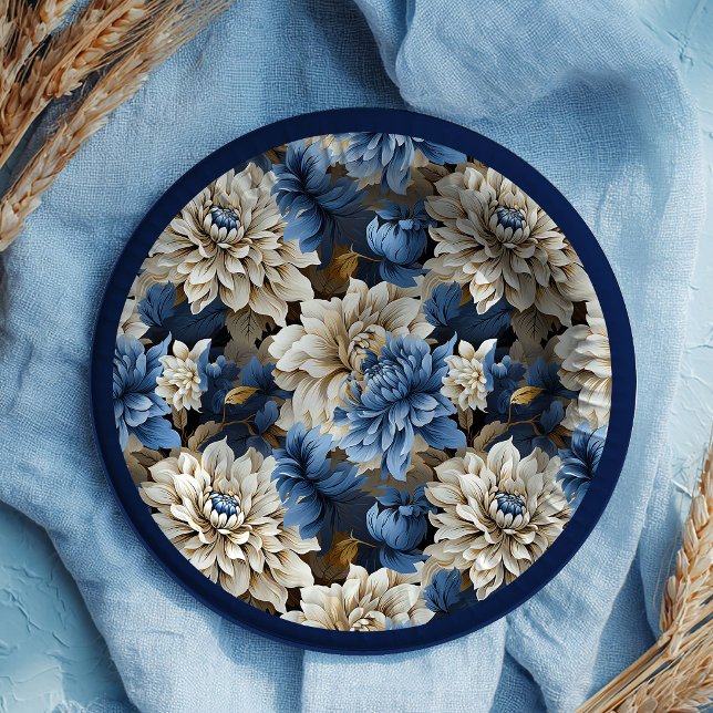 Chic Navy Blue Ivory Floral Wedding Paper Plates (Chic Navy Blue Ivory Floral Wedding Paper Plates)