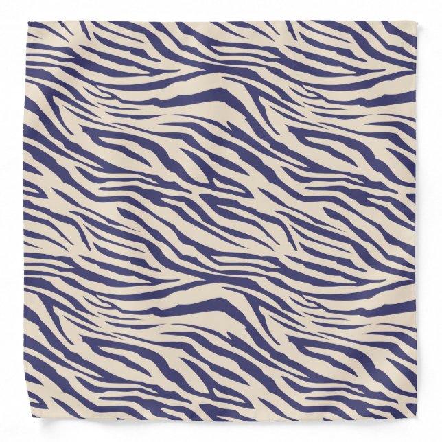 Chic Navy Blue Ivory Zebra Pattern Bandana (Front)