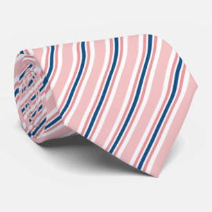 Chic Navy Blue Light Blush Pink Stripes Pattern Neck Tie