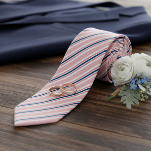 Chic Navy Blue Light Blush Pink Stripes Pattern Neck Tie