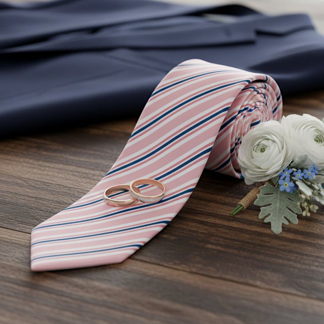 Chic Navy Blue Light Blush Pink Stripes Pattern Neck Tie (Creator Uploaded)