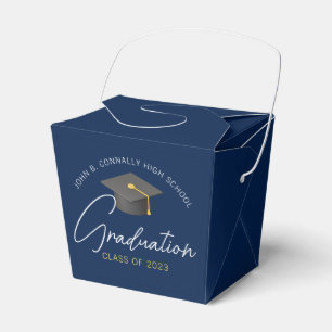 Chic Navy Blue Modern 2025 Graduation Party Favor Boxes