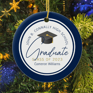 Chic Navy Blue Modern 2026 Graduation Christmas Ceramic Ornament