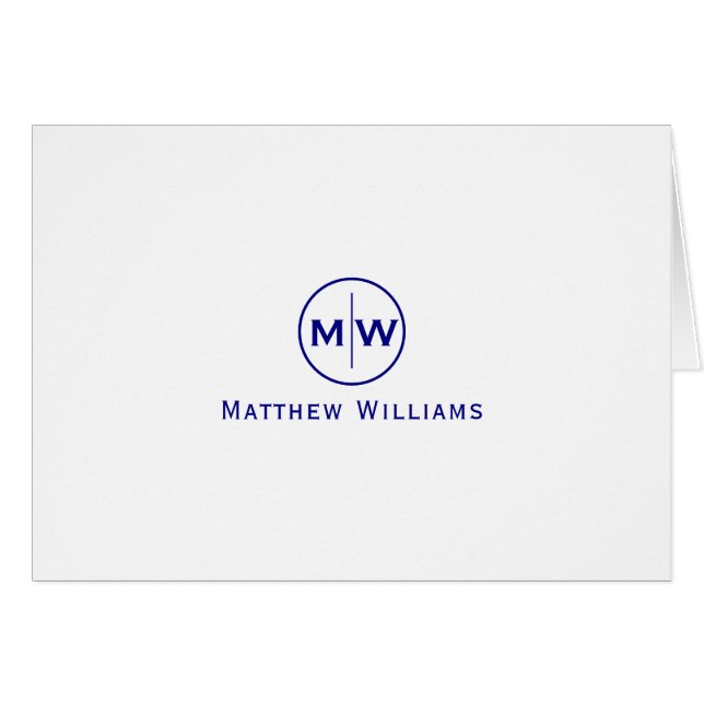 Chic Navy Blue Modern Circle Two Monogram Initial Cards (Front Horizontal)