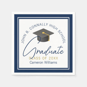 Chic Navy Blue Modern Graduation Party Napkins