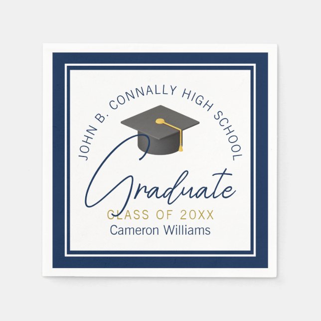 Chic Navy Blue Modern Graduation Party Napkins (Front)
