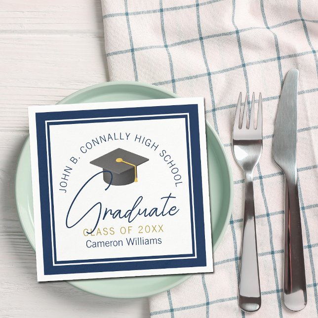 Chic Navy Blue Modern Graduation Party Napkins (Creator Uploaded)