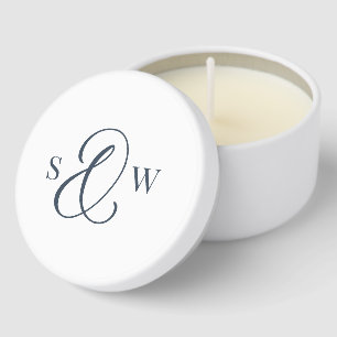 Chic Navy Blue Monogram Ampersand   Luxe Wedding Mini Candle Favors