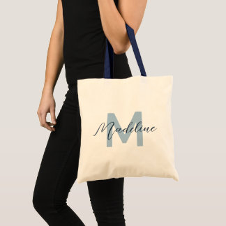 Chic Navy Blue Monogram Ocean Vacation Custom Tote Bag