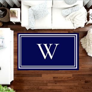 Chic Navy Blue Monogram Rug