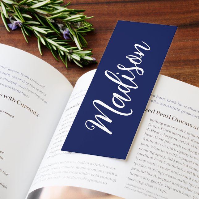 Chic Navy Blue Name Custom Handwritten Script Bookmarks (Book)