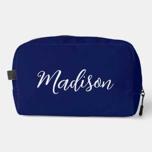 Chic Navy Blue Name Custom Handwritten Script Dopp Kit