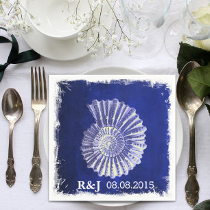 chic navy blue nautical seashells coastal wedding napkins