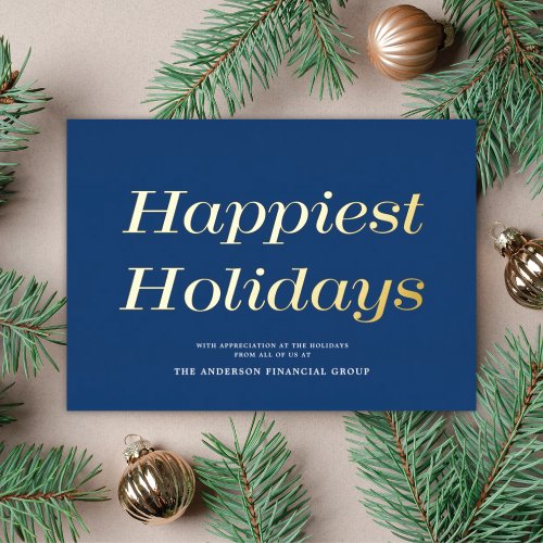 Chic Navy Blue Non_Photo Business Corporate Gold Foil Holiday Card