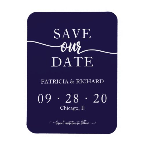Chic Navy Blue Non Photo Wedding Save The Date Magnet