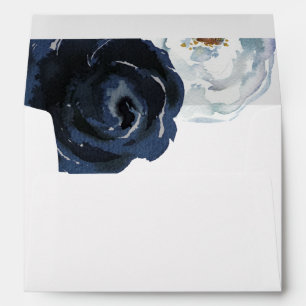 Chic Navy Blue Peony Pre-Printed Address 5x7 Envelope
