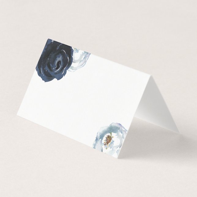 Chic Navy Blue Peony Wedding Table Place Card (Front)