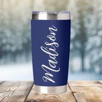 Chic Navy Blue Personalized Name in White Script