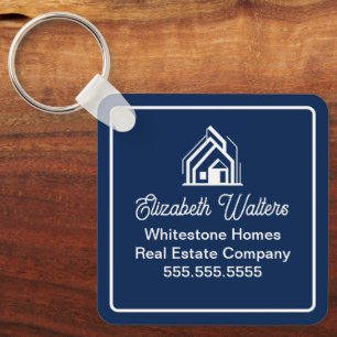 Chic Navy Blue Real Estate Company Custom Realtor Keychain