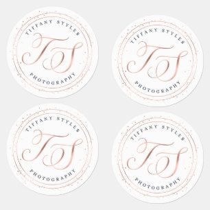 Chic Navy Blue & Rose Gold Dots Company Logo Labels