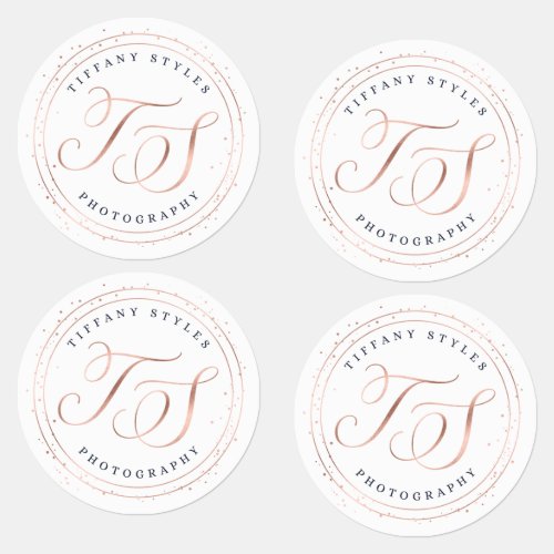 Chic Navy Blue  Rose Gold Dots Company Logo Labels