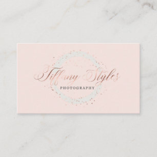 Chic Navy Blue & Rose Gold Foil Company Logo Business Card