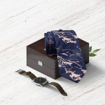Chic Navy Blue Rose Gold Foil Marble Neck Tie<br><div class="desc">Elegant, Chic Navy Blue and Rose Gold Foil Marble Necktie with a larger pattern trendy navy blue marble and soft blush pink rose gold foil style marble veins running throughout. The pattern can be resized for a variety of looks. Perfect for your wedding, elegant affair, or chic esthetic. Please contact...</div>
